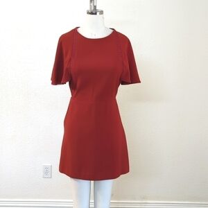 Zara Crochet Flounce Sleeve Cut Out Back Romper Brick Red S preppy summer